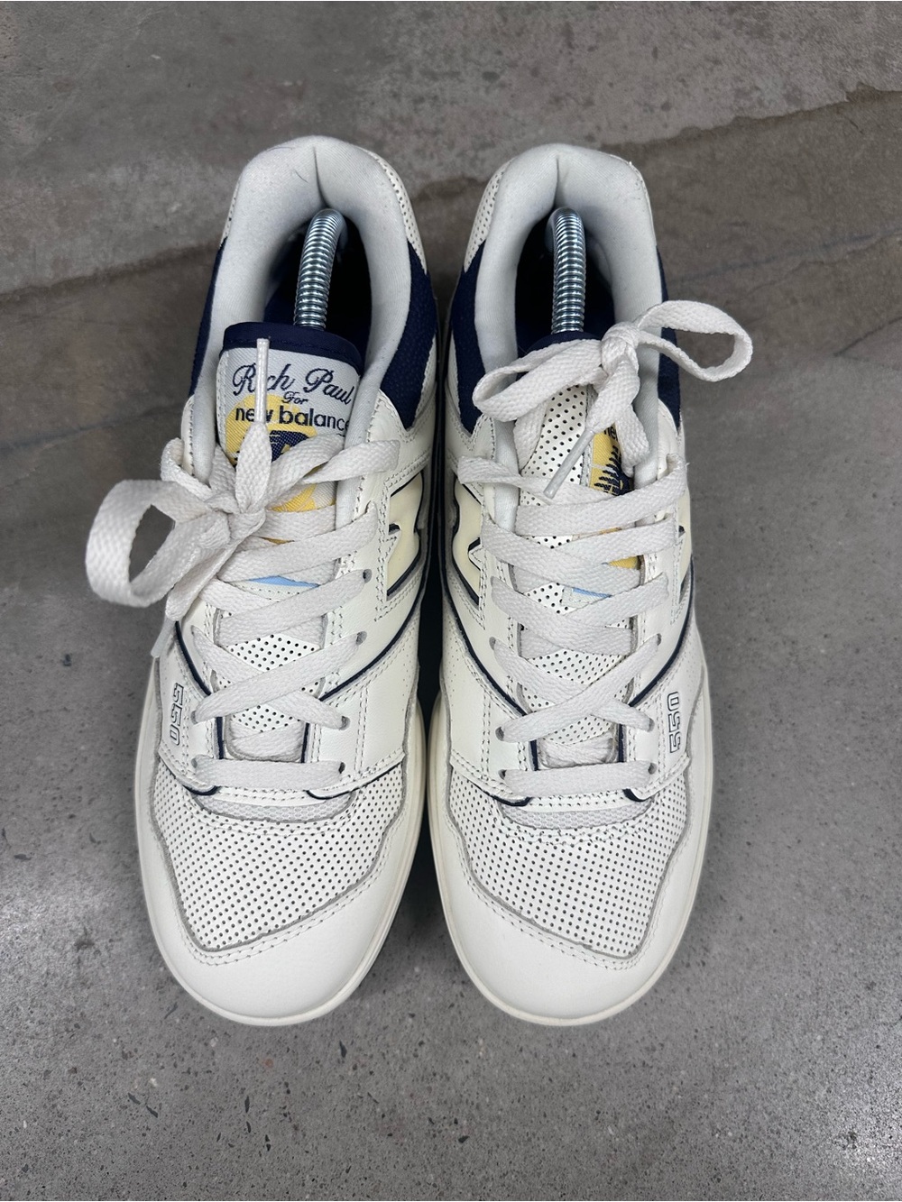 Rich Paul X New Balance White and Navy Retro Athletic Sneakers